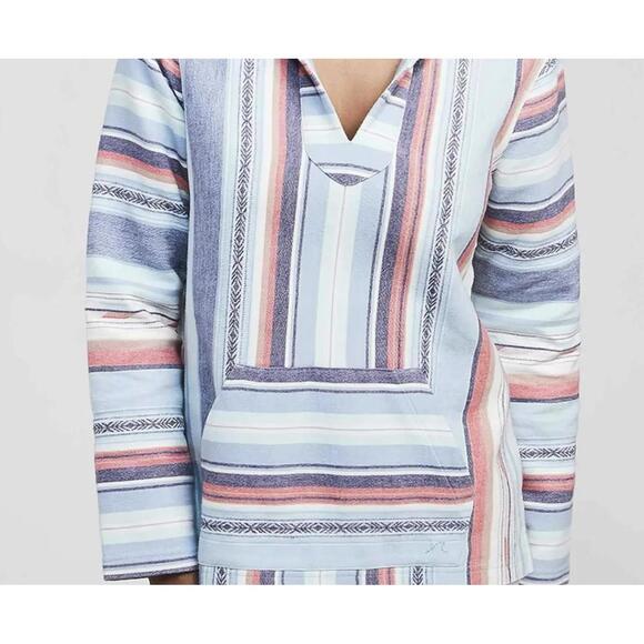 Faherty Sierra Paradise Baja Blue Striped Hooded Pullover Poncho - Size - Small - Picture 2 of 7